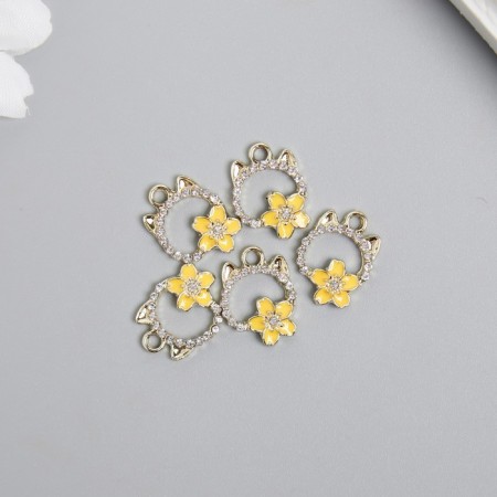 Decor for creativity metal, enamel, rhinestones "Kit with yellow flower" gold 1.2x1.7 cm-1