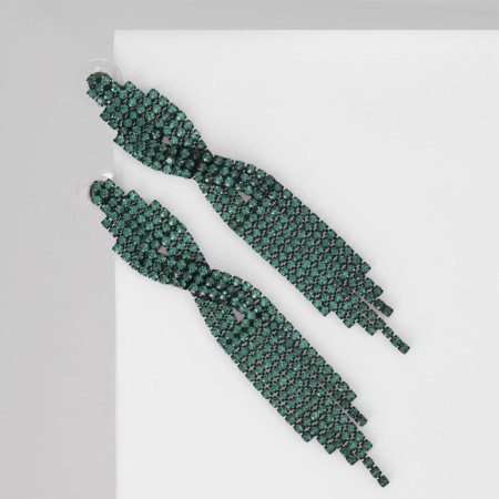 Hanging earrings with rhinestones "Masquerade" X, green color, 9 cm