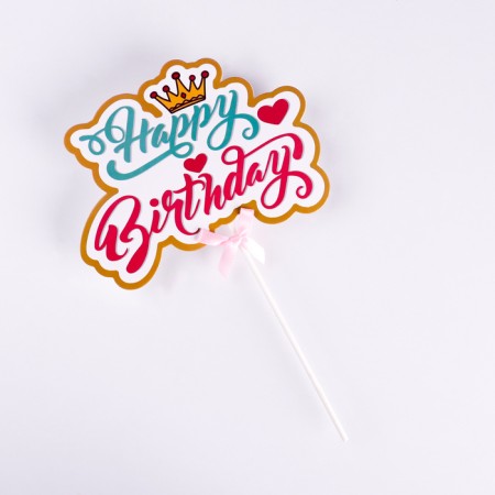 Topper "Happy Birthday. Kono", pink with blue, with a bow, give beautifully-1