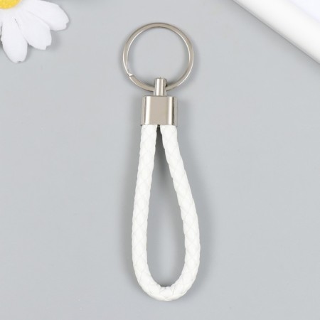 Keychain metal to the leatherette "strap" white 10x4 cm