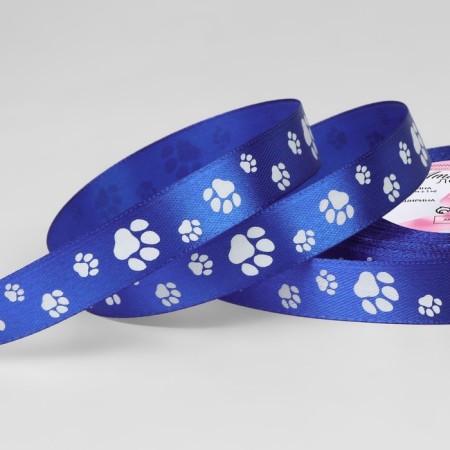 Satin ribbon "paws", 15 mm, 23 ± 1 m, blue color No. 040