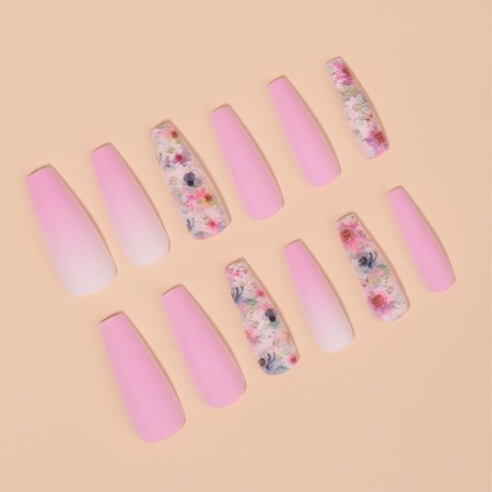Flowering Nails "Flowers", 12 pcs, with adhesive plates, ballerina shape, multi -colored-2
