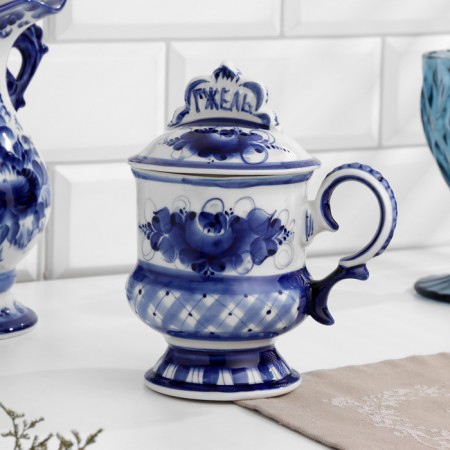 Gzhelskaya mug, Gzhel, porcelain, 17x10 cm-1