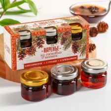 A set of jam with pine cones “with care of health”: classic, with a pear, with orange, 90 g (3 pcs. X 30 g).