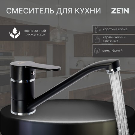 Kitchen mixer Zein Z3829, single -leaf, pour length 22 cm, 35 mm cartridge, black