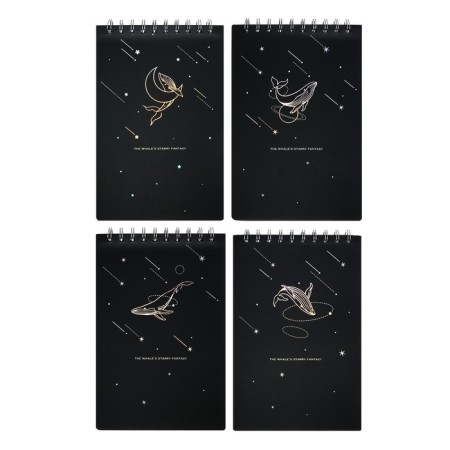 A5 sketchbook, 30 black sheets on the crest, “whale”, solid substrate, density 110 gr., Mix