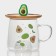 Glass mug with a wooden lid "Avocado", 350 ml, Mix drawing