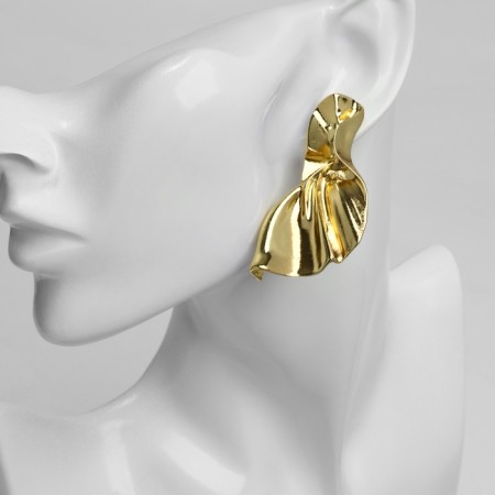Earrings Metal "bend" wave is large, color gold-2