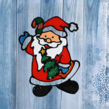 Glass Santa Claus with a Christmas tree 10x14 cm