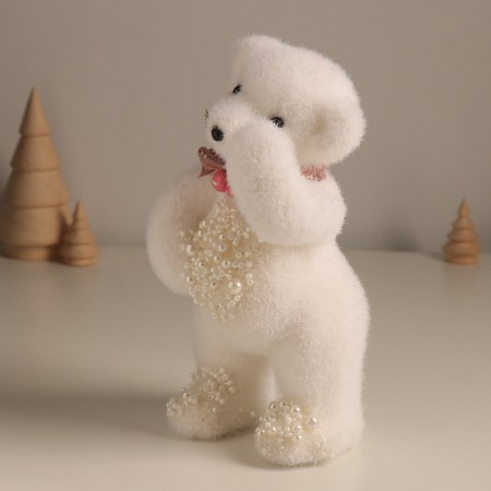 Decor "White Bear with a bow in beads" 20.5x10x9 cm-3