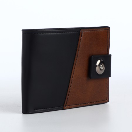 Male purse on a magnet, department for maps, coins, black/brown color-1