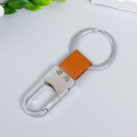 Browler Metal "Carabiner Half -off an insert of artificial leather" Brown 8.2x3.2 cm-2