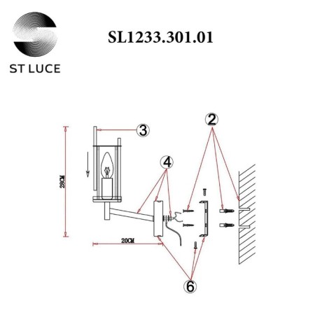 Sconces st. SL1233.301.01. Bitonto. 1x60 W, E14, 10x28 cm, brass color-4