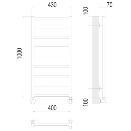Water towel Terminus "Contour" P9, 400x800 mm, lower connection, chromium-2