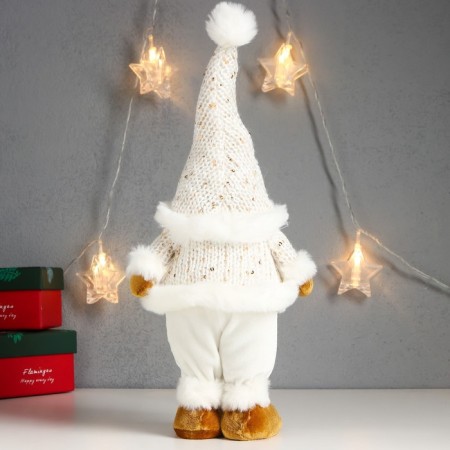 Interior doll "Santa Claus in a snow -white caftan, a cap with a bomb" 32x14x9 cm-3