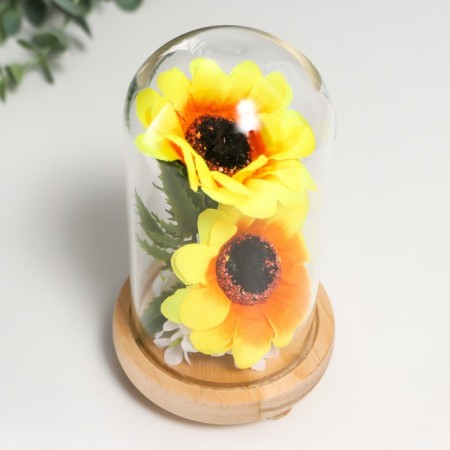 Souvenir textiles, wood, glass "Sunflower in a flask" 14.5x8.5x8.5 cm-4