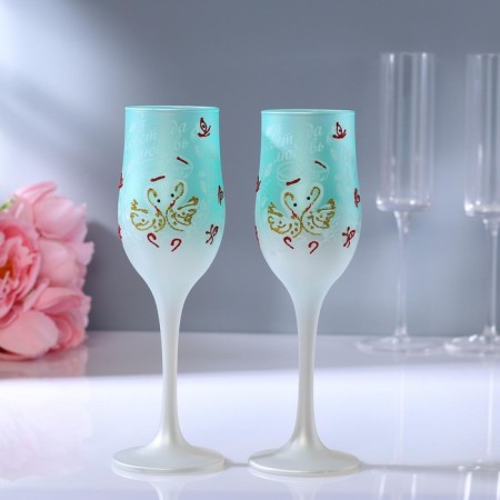 Set of wedding glasses "Council yes love", 200 ml, turquoise-3