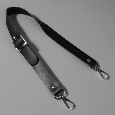 Genuine leather bag, adjustable, with carbines, 60 ± 2 cm × 2.5 cm, black/silver color-1