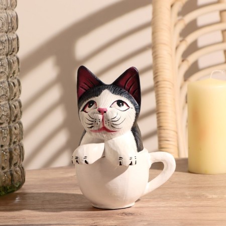 Souvenir tree "Cat in a white cup" 12x13x17 cm mix