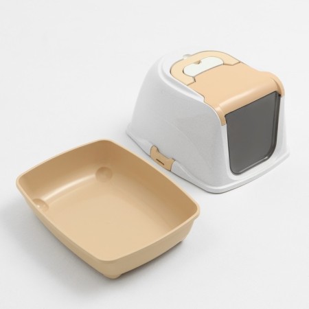 Domik toilet for cats closed with a door 50*38*37 cm, beige-white-9