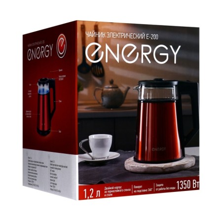 Electric kettle Energy E-200, Metal, Glass Sobe, 1.2 L, 1350 W, Red-8