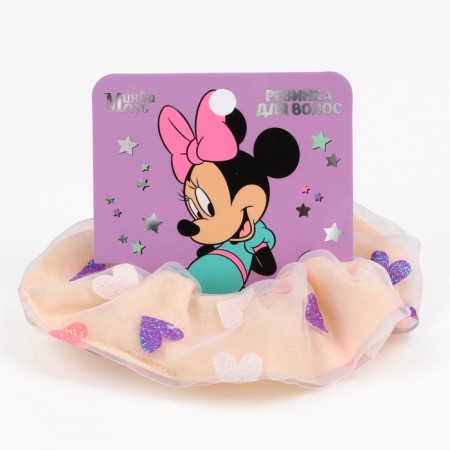 Hair elastic band "hearts", pink with sparkles, 11 cm, Minnie Mouse-1