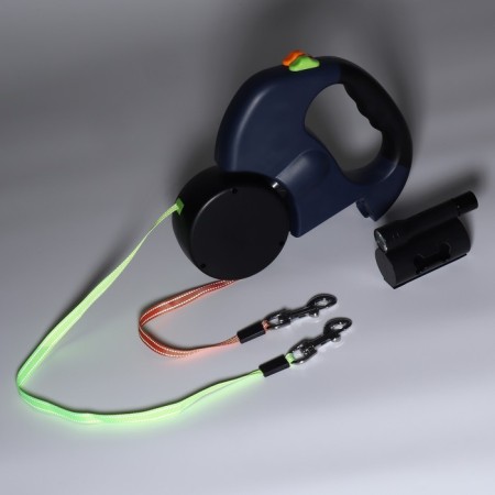 Roulette-lover for 2 dogs, with a flashlight and a container for bags, 3 m, up to 15 kg each-9