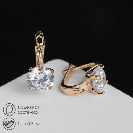 Earrings with bloom rhinestones, white color in gold