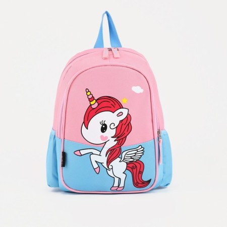 Baby backpack on lightning, external pocket, pink/blue color-1