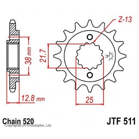 Front Presenter Star JTF511 for a motorcycle, steel, chain 520, 16 teeth