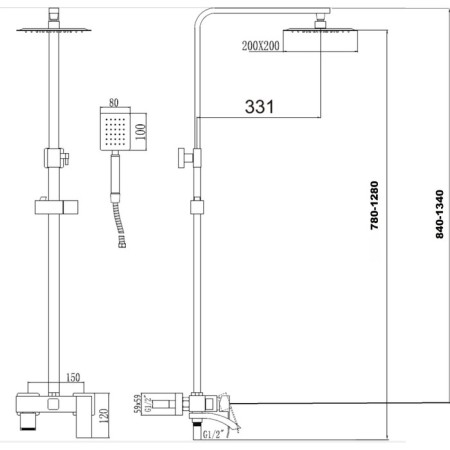Shower system FMARK FS8645-1, tropical shower, shower set, mixer, satin-1