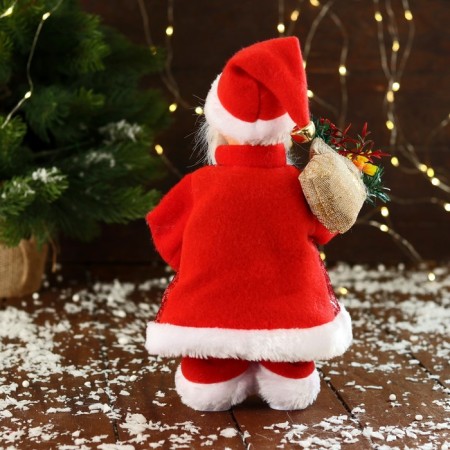 Santa Claus "in a patterned vest, with gifts" moves, with backlight, 28 cm, red-2