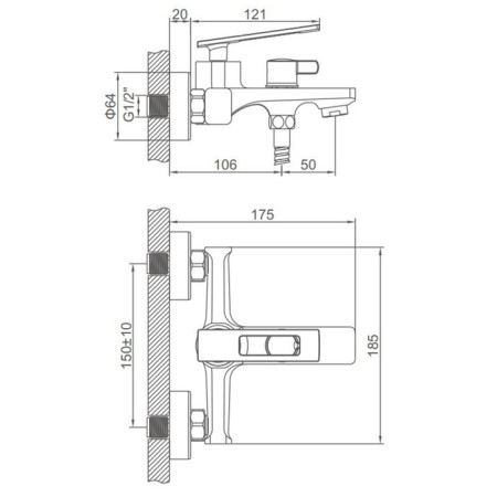 ACCOONA A63127AT bath mixer, single -leaf, pour 175 mm, shower set, black-8