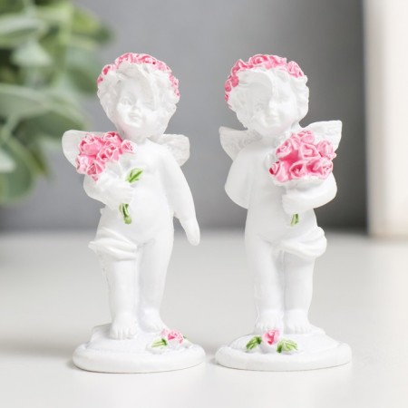Figure Polystone "Angel with a bouquet of pink roses" mix 6.5x2.5x2.5 cm-5
