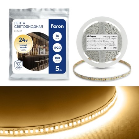 Feron 5 m, IP20, SMD2835, 180 LED/m, 16 W/2 2 24 V, glow warm white white