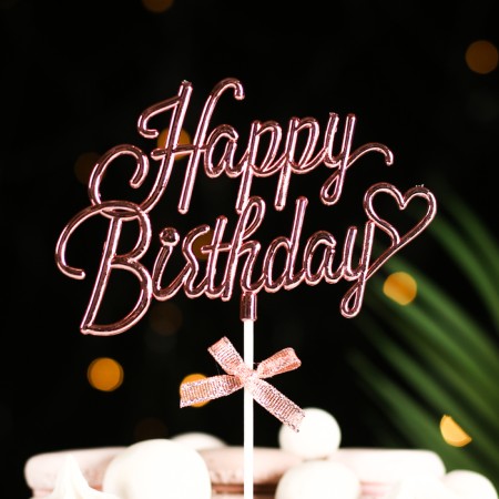 Topper "Happy Birthday", pink, with a bow, give beautifully-1