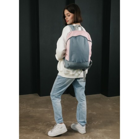 School textile Backpack 46x30x10 cm, vertical pocket, gray color, pink-6