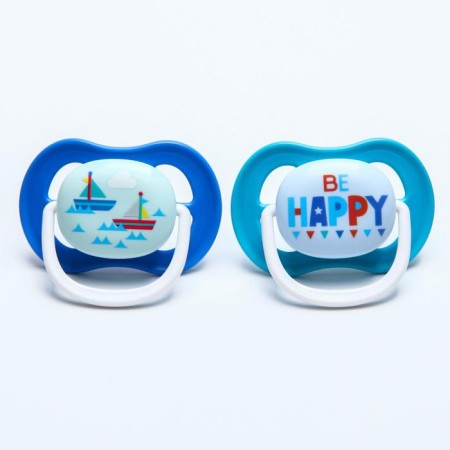 Nipple - dummy Ultra Air Lime, “Be happy / Ship”, 6-18 months, 2 pcs., Blue, blue color