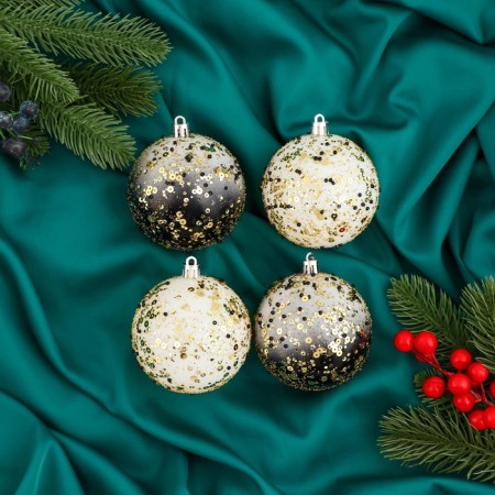 Set of balls plastic D-8 cm, 4 pcs "Muriel" shine, black white
