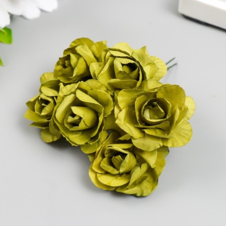 Flowers for decorating "tea roses" 1 bouquet = 6 colors 9.5 cm olive-2