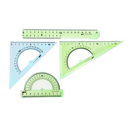 Set of drawing medium calligrata (ruler 20 cm, 2 triangles, transporter), transparent, mix, package-3