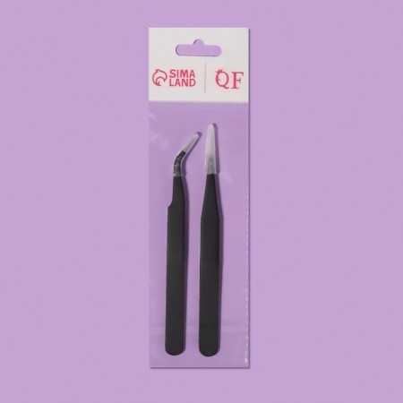 A set of tweezers for eyelash extensions, 2 pcs, 12.5 cm, black color-2