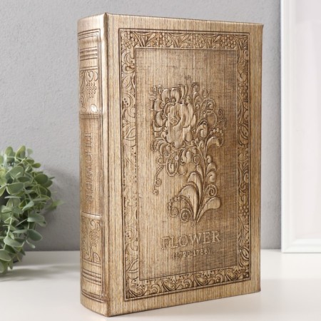 Safe-book wood to the leatherette "flower" embossing, under metal 30x20x6.8 cm