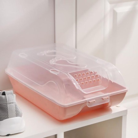 Box for storing shoes with a lid "Traces", 37 × 22 × 14 cm, pink color-4