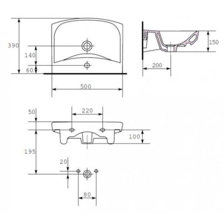 Sink "Carina", white color, 50 cm, with 1 central hole-5