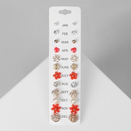 Pusets 12 pairs Onear, Flower Assorted, white-pink color in gold