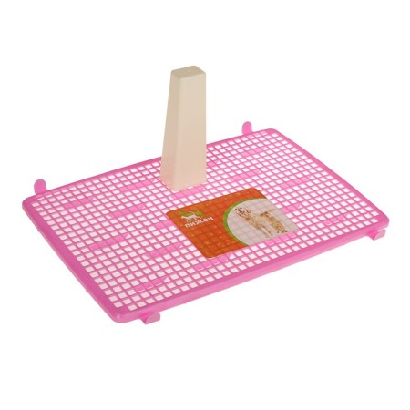 Dog toilet 46.5 x 35.5 x 5.5 cm, with a removable side, grille and column, pink-3