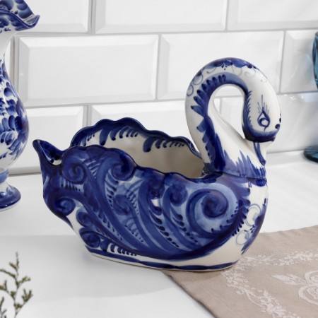 Candy "Swan Gzhel", Gzhel, Porcelain, 18x20 cm