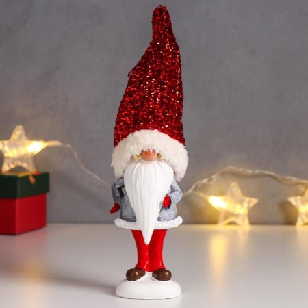 Polystone souvenir "Grandfather Frost in a blue fur coat, a cap with tinsel" 21x5.8x4 cm