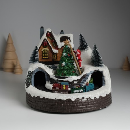 Souvenir plastic light "Santa Claus decorates the Christmas tree" revolves 19.5x19.5x16 cm-1